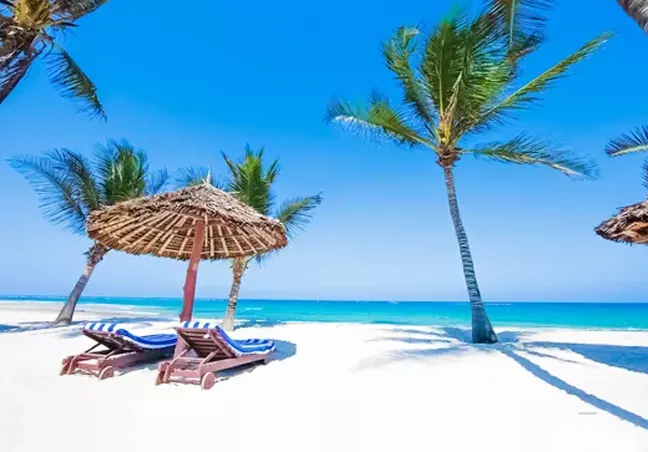 White sands and warm Indian Ocean water at Diani.